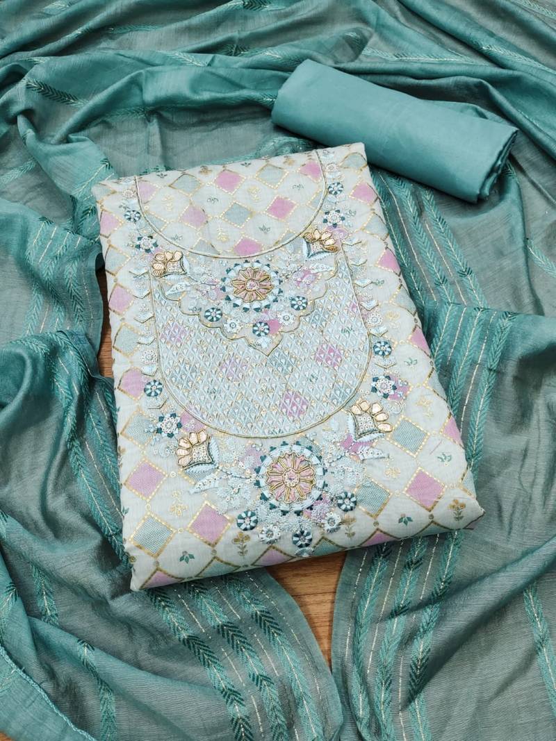 Blue printed chanderi silk salwar