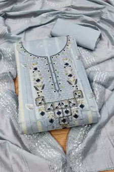 Grey hand embroidery chanderi silk salwar