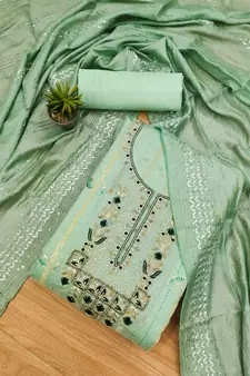 Green hand embroidery chanderi silk salwar