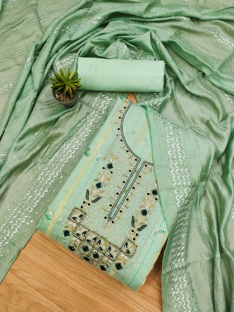 Green hand embroidery chanderi silk salwar