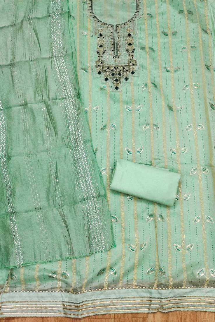 Green hand embroidery chanderi silk salwar