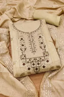 Beige hand embroidery chanderi silk salwar