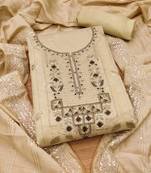 Beige hand embroidery chanderi silk salwar