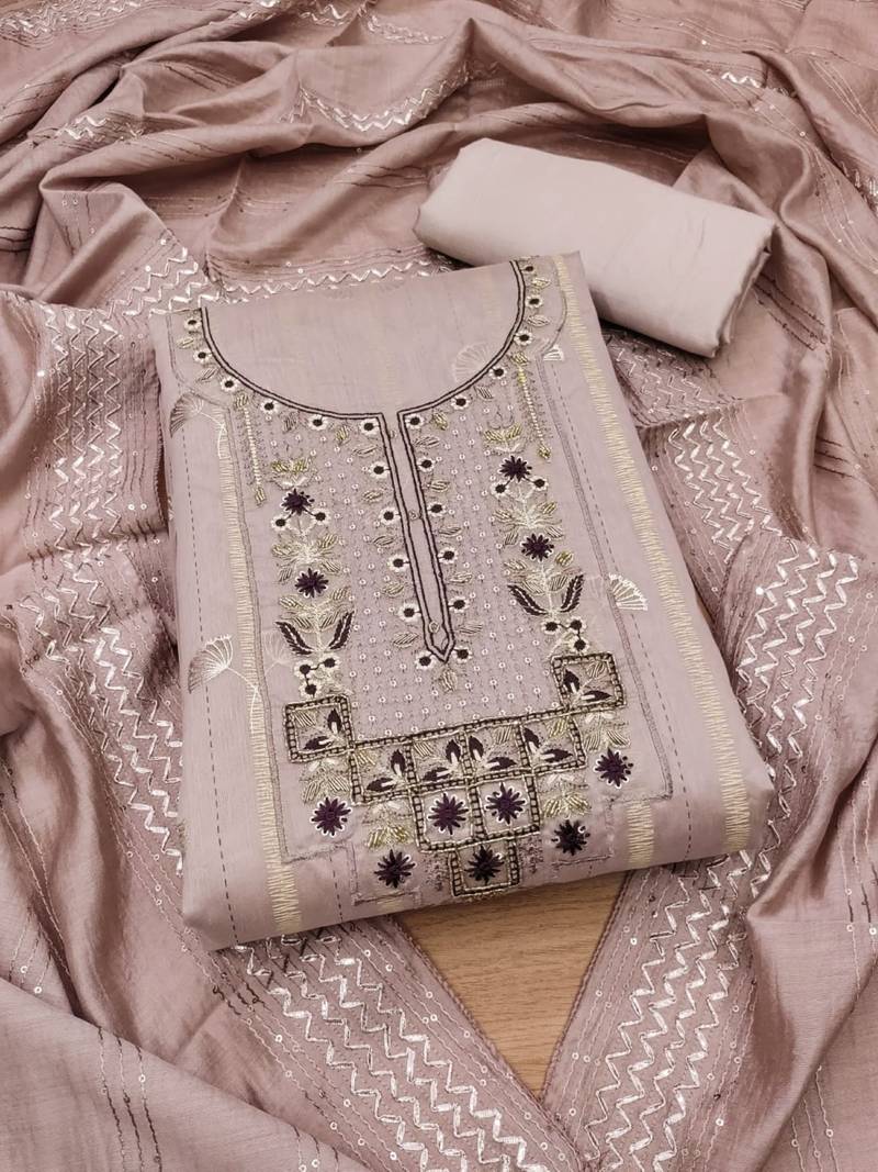 Lavender hand embroidery chanderi silk salwar