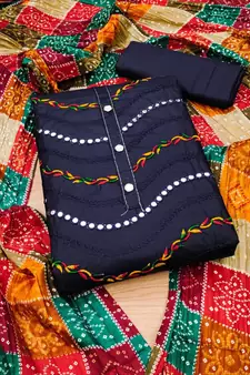 Navy-blue embroidered cotton salwar