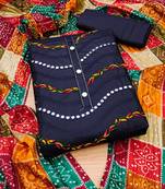 Navy-blue embroidered cotton salwar