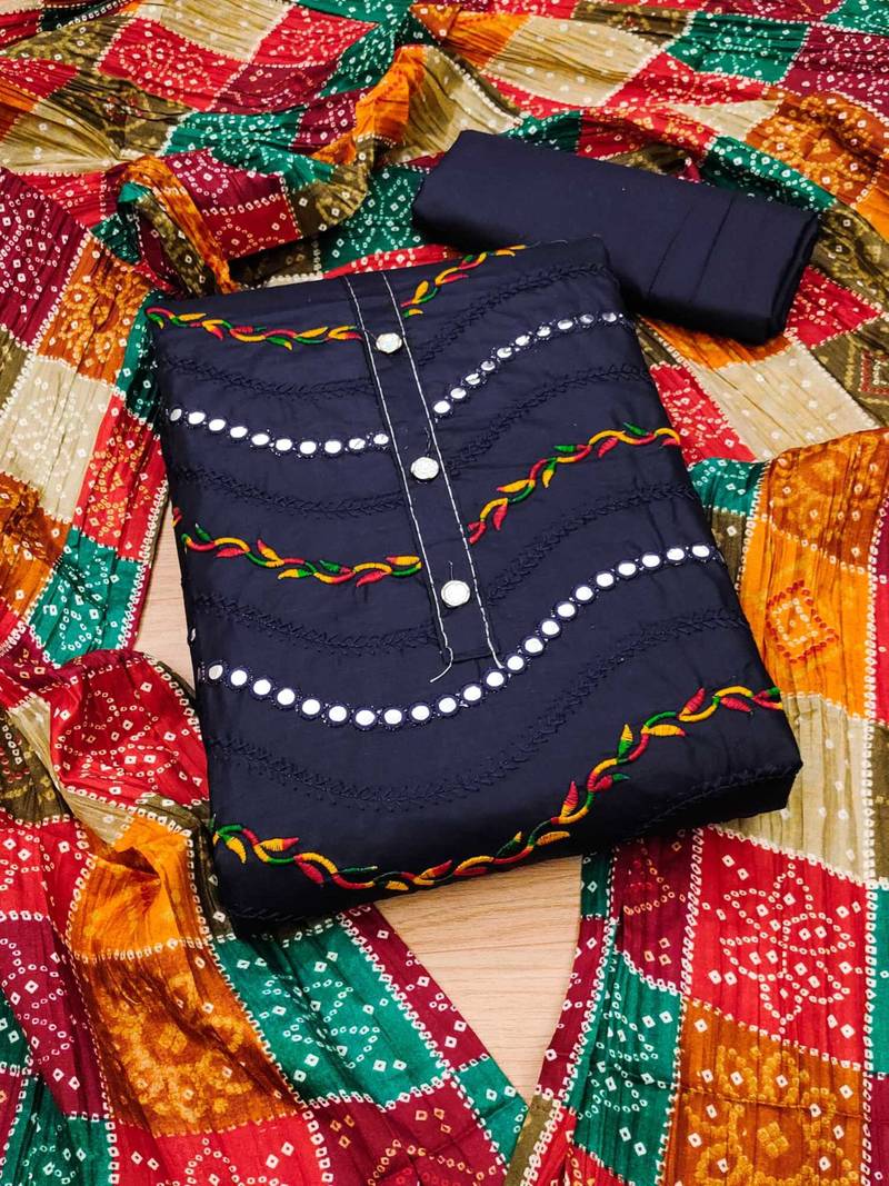 Navy-blue embroidered cotton salwar