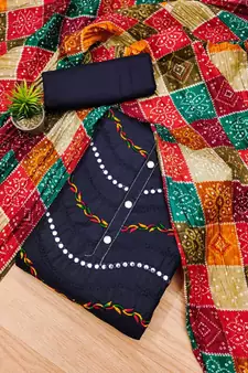 Navy-blue embroidered cotton salwar