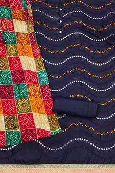 Navy-blue embroidered cotton salwar