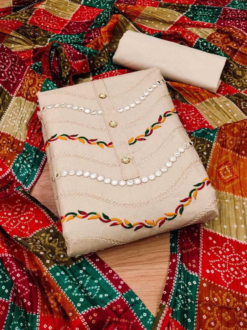 Beige embroidered cotton salwar