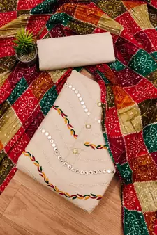 Beige embroidered cotton salwar