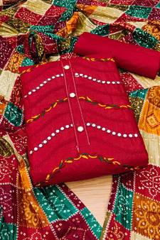 Red embroidered cotton salwar
