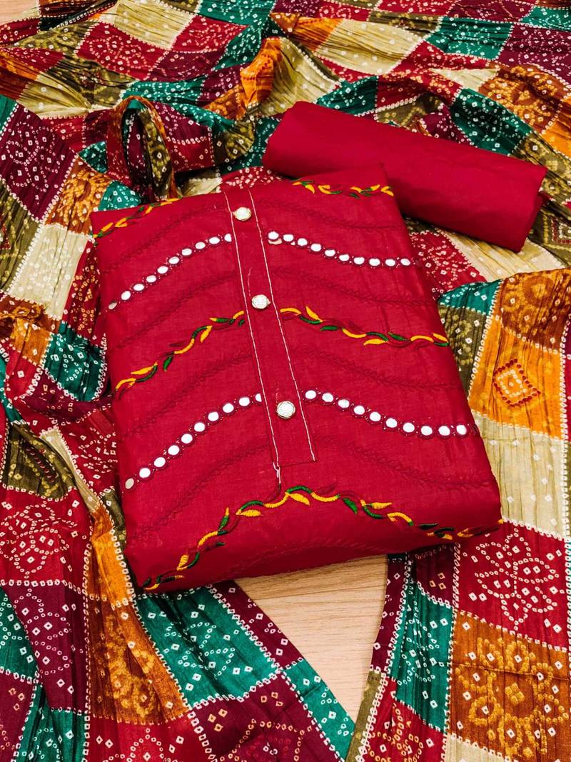 Red embroidered cotton salwar