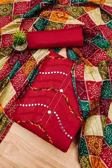 Red embroidered cotton salwar