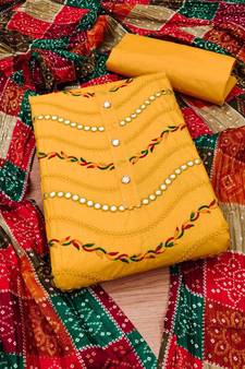 Yellow embroidered cotton salwar