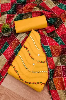 Yellow embroidered cotton salwar