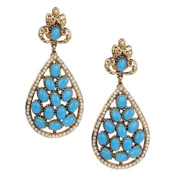 Ethnic Indian Bollywood Jewelry Set, Golden Polki Dangler Earring Set 1