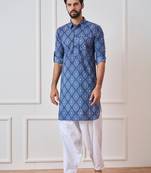 Men Indigo Regular Pure Cotton Pathani Kurta