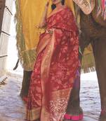 Maroon Woven Silk Blend Saree With Blouse