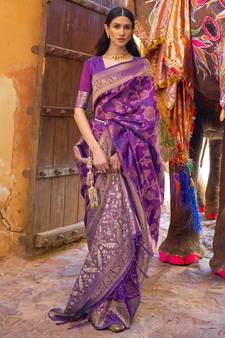 Violet Woven Silk Blend Saree With Blouse