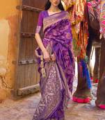 Violet Woven Silk Blend Saree With Blouse
