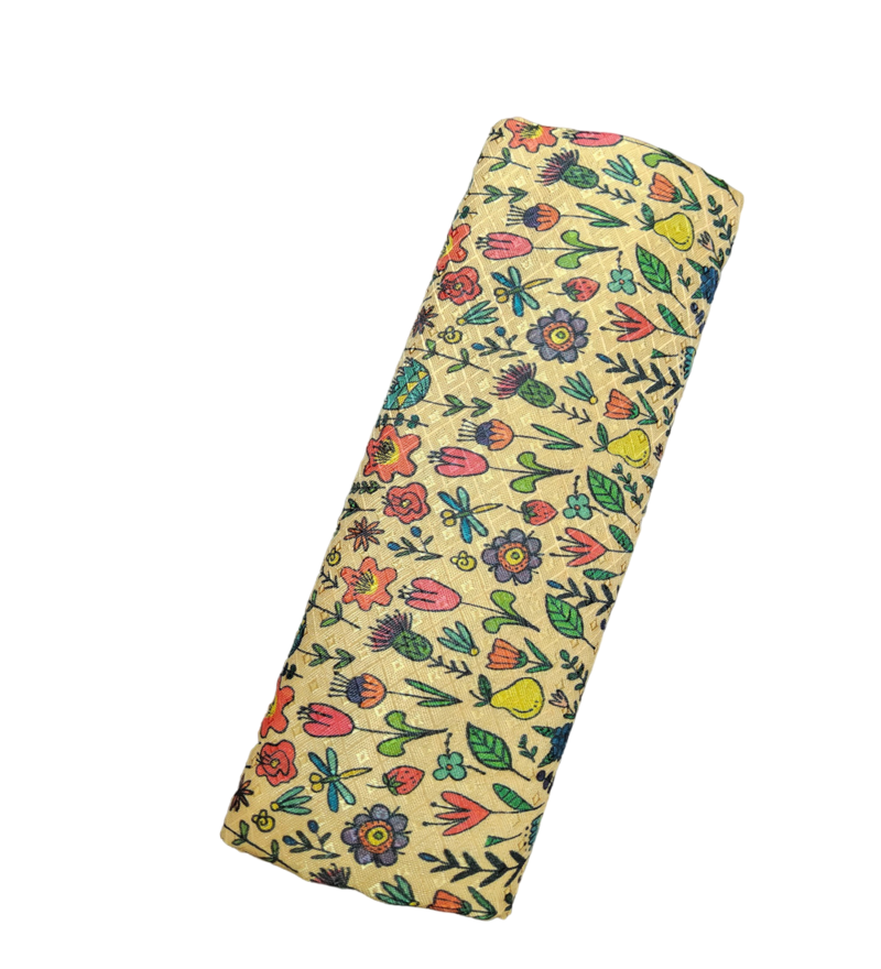 Unstitched Flower Print Designer Work Blouse Piece for Women_1Mtr_Gold Color