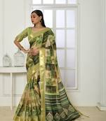 Mehendi woven cotton silk saree with blouse