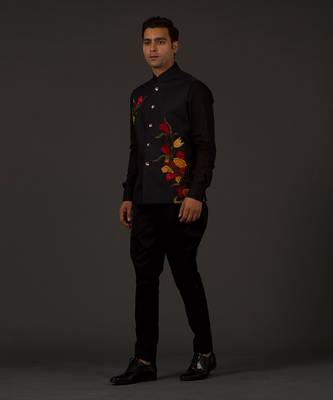 Black Floral Embroidered Bundi 1