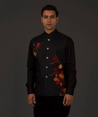 Black Floral Embroidered Bundi 2