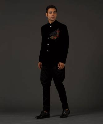 Black Embroidered Bandhgala 1