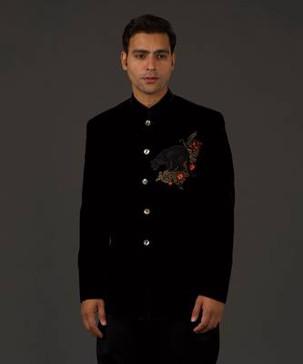 Black Embroidered Bandhgala 3
