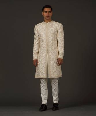 Ivory Silk Embroidered Sherwani 1