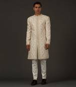 Ivory Silk Embroidered Sherwani