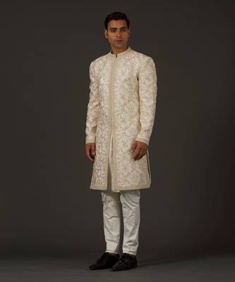 Ivory Silk Embroidered Sherwani 2