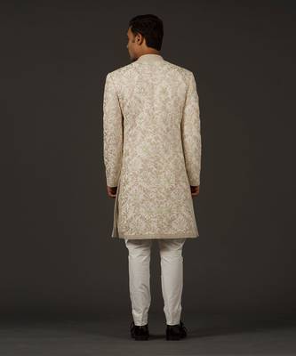 Ivory Silk Embroidered Sherwani 3