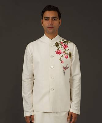 Ivory Embriodered Nehru Jacket 1