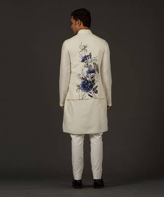 Ivory Printed Nehru Jacket 2