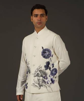 Ivory Printed Nehru Jacket 3