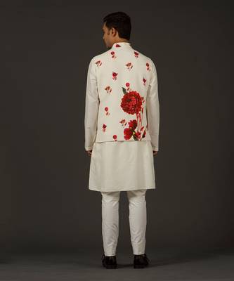 Ivory Floral Printed Nehru Jacket 3