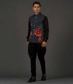 Black Floral Printed Nehru Jacket