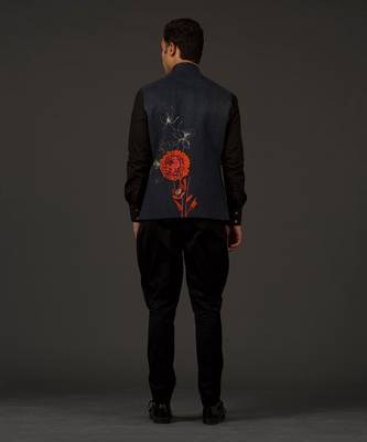 Black Floral Printed Nehru Jacket 3