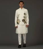 Ivory Floral Printed Nehru Jacket
