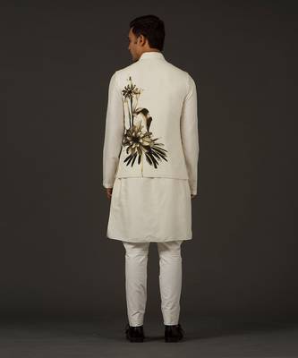 Ivory Floral Printed Nehru Jacket 3