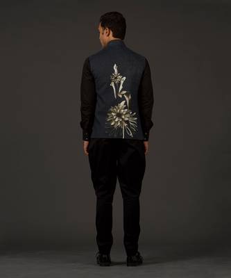 Black Printed Nehru Jacket 2