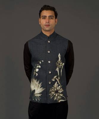 Black Printed Nehru Jacket 3