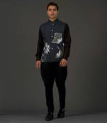 Black Floral Printed Nehru Jacket