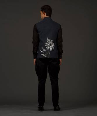 Black Floral Printed Nehru Jacket 2
