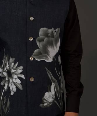 Black Floral Printed Nehru Jacket 3