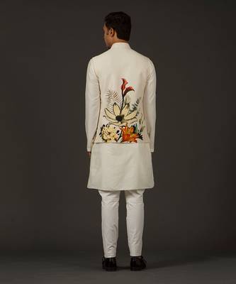 Ivory Printed Nehru Jacket 2