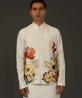 Ivory Printed Nehru Jacket 3